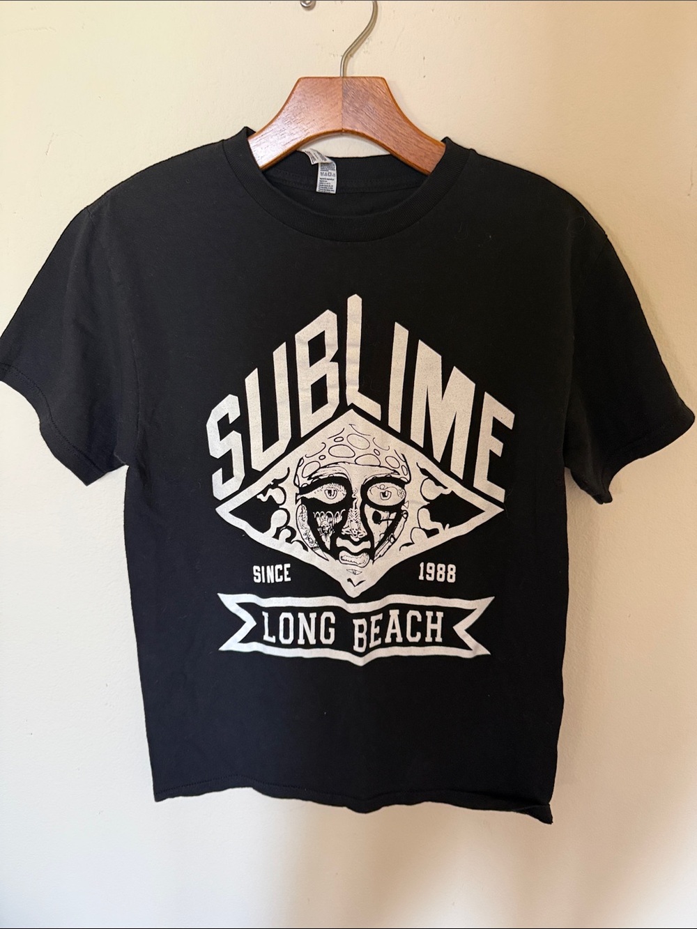 Alstyle Black T-Shirt with White Sublime Long Beach Graphic